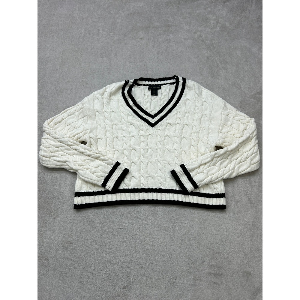 House of Harlow 1960 Cable Knit Sweater Women's Large Cream Black Coastal Preppy